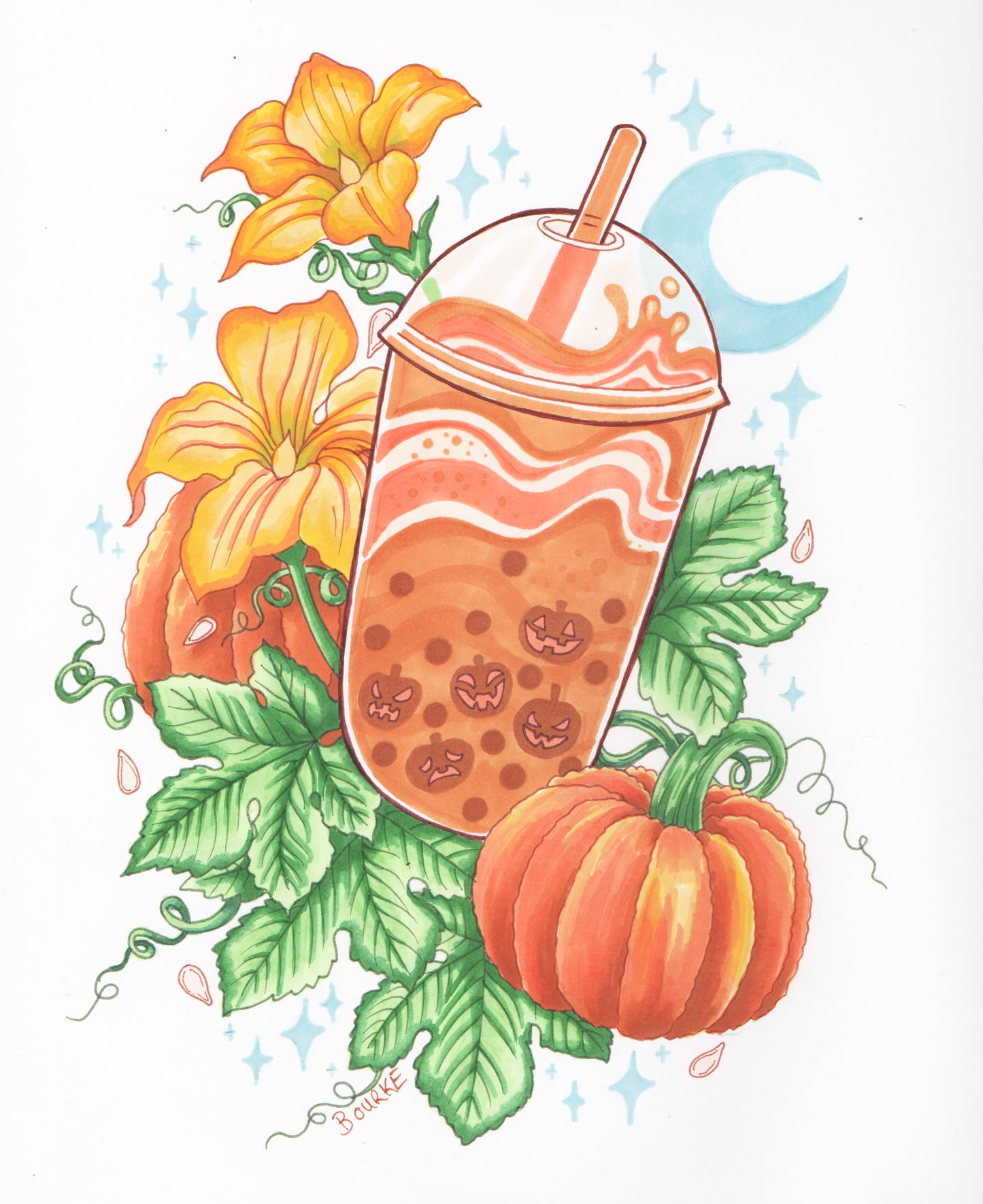 Pumpkin Spice Boba - Original Illustration