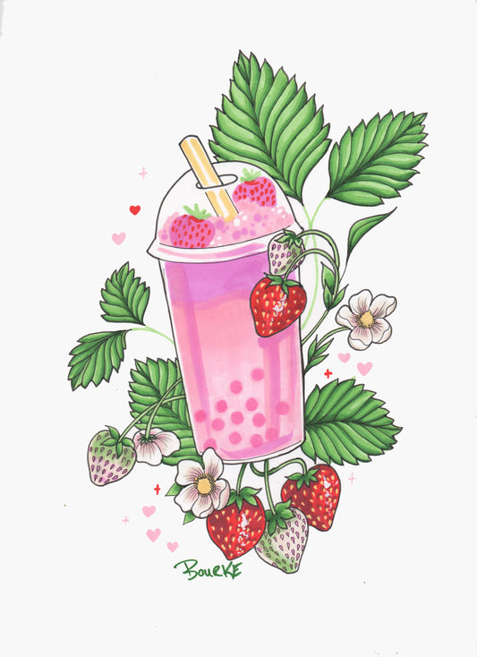 Strawberry Boba Print