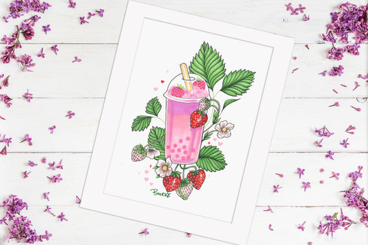 Strawberry Boba - Original Illustration