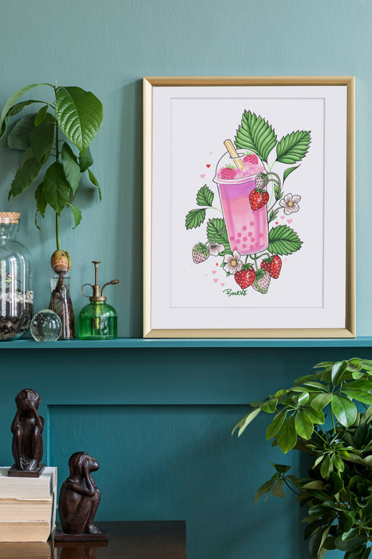 Strawberry Boba - Original Illustration