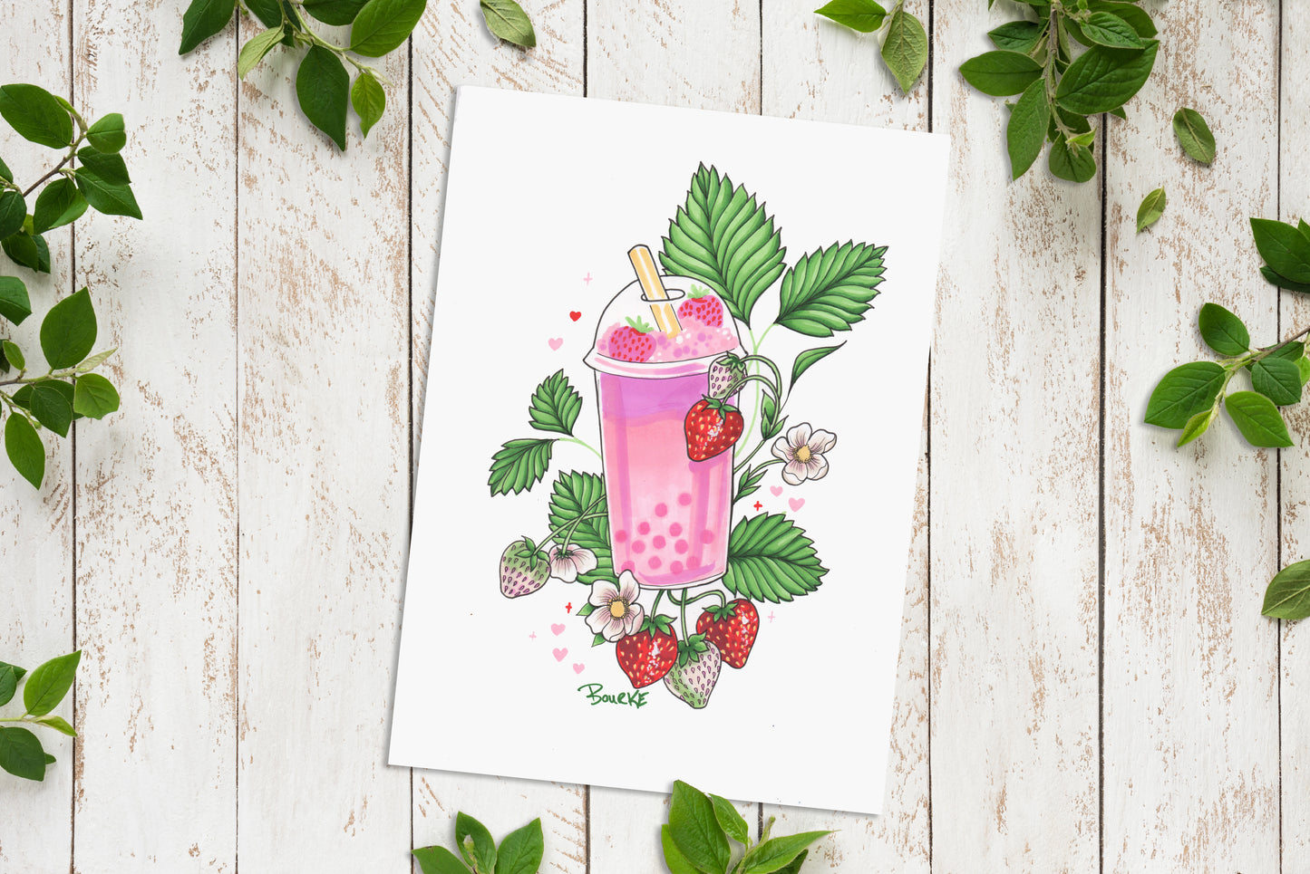 Strawberry Boba Print